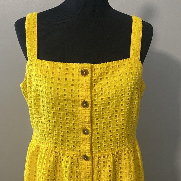 J Crew Yellow Embroidered Eyelet Lace Button Front Midi Sundress Sz 14 - Picture 2 of 13